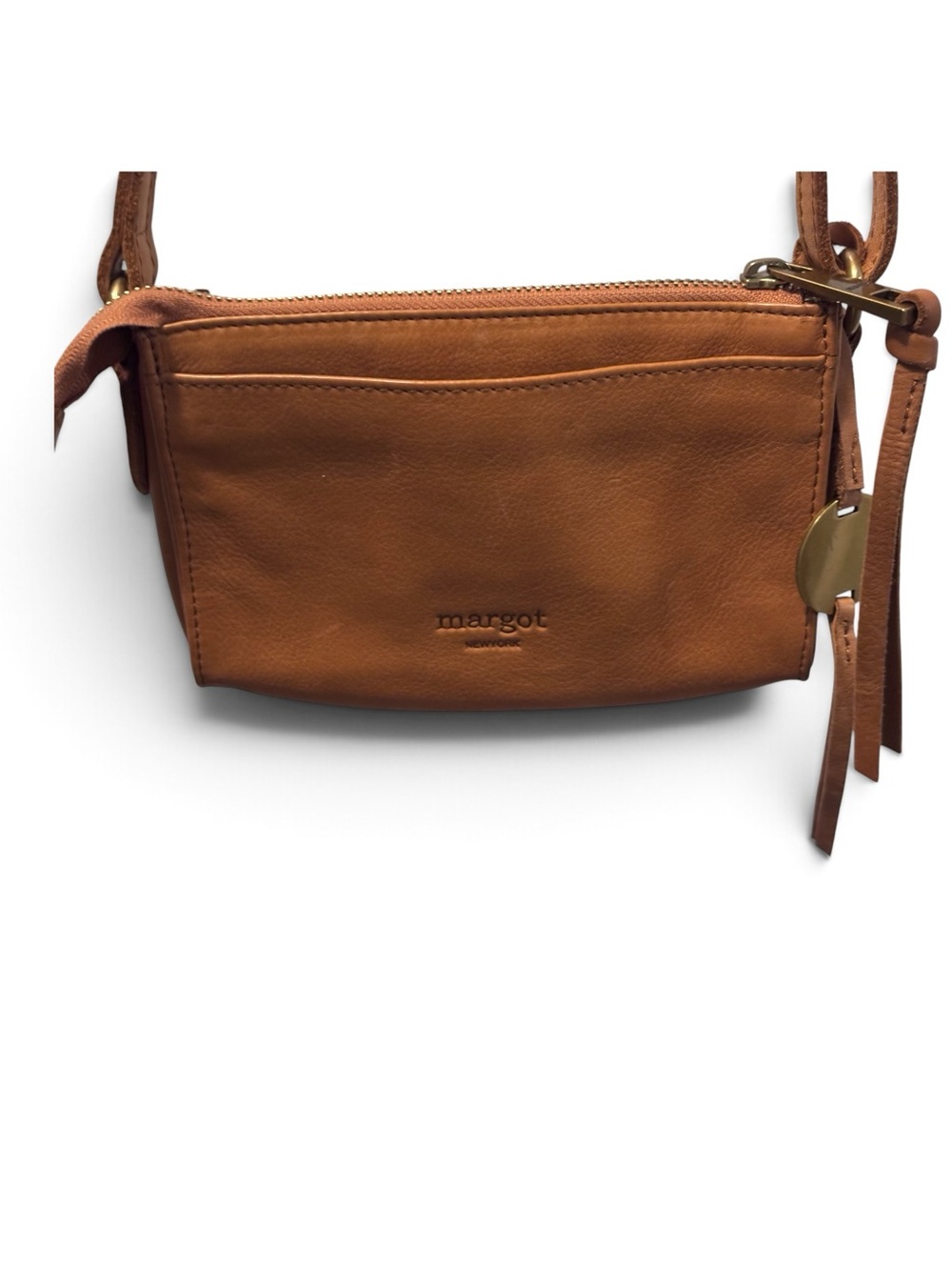 Margot New York Cognac Genuine Leather Crossbody Bag | Minimalist Everyday Purse
